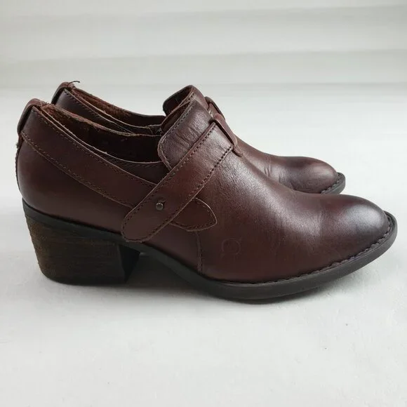 Born Timmons Leather Ankle Boot Womens 7.5 Brown Side Zip Heeled Comfort Bootie - Picture 3 of 11